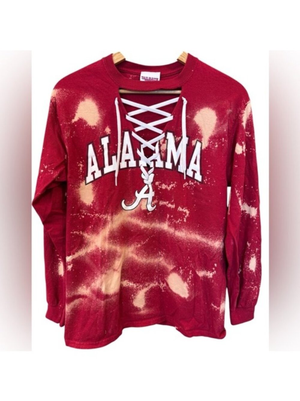Alabama Crimson Tide Tie Dye Logo Crewneck T Shirt Medium Red Lace Up Upcycled